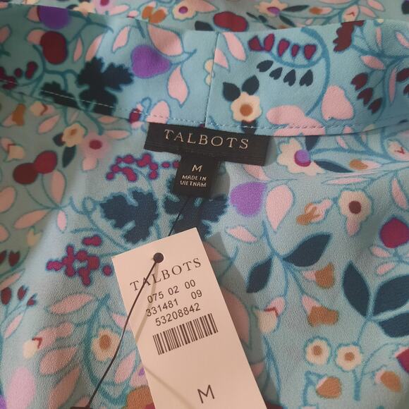 Talbots Flutter Short Sleeve Fruit Floral Tie at Neck Womens Top NWT Size M - Picture 4 of 6